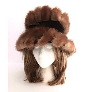 VTG Dachettes by Lilly Dache RARE Brown Mink /Wool Hat Tall Crown Small Brim S/M
